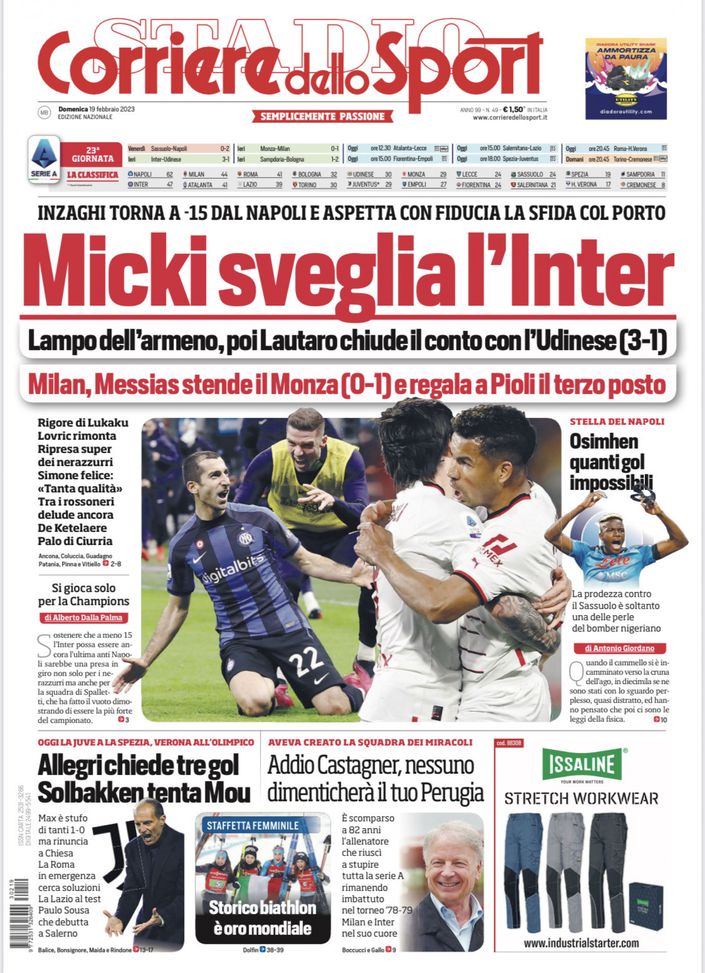 EDICOLA CDS – Micki sveglia l’Inter: lampo dell’armeno, Lautaro chiude il conto - immagine 1