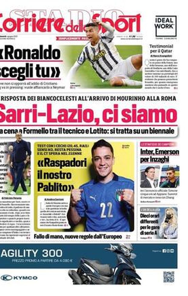 Prima Pagina, Corriere dello Sport: “Sarri-Lazio, ci siamo. Emerson per Inzaghi”  Prima Pagina, Corriere dello Sport: “Sarri-Lazio, ci siamo. Emerson per Inzaghi”