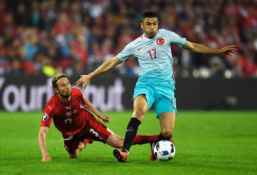 LENS, FRANCE - JUNE 21: Jaroslav Plasil of Czech Republic tackles Burak Yilmaz of Turkey during the UEFA EURO 2016 Group D match between Czech Republic and Turkey at Stade Bollaert-Delelis on June 21, 2016 in Lens, France. (Photo by Mike Hewitt/Getty Images) LENS, FRANCE - JUNE 21: Jaroslav Plasil of Czech Republic tackles Burak Yilmaz of Turkey during the UEFA EURO 2016 Group D match between Czech Republic and Turkey at Stade Bollaert-Delelis on June 21, 2016 in Lens, France. (Photo by Mike Hewitt/Getty Images)