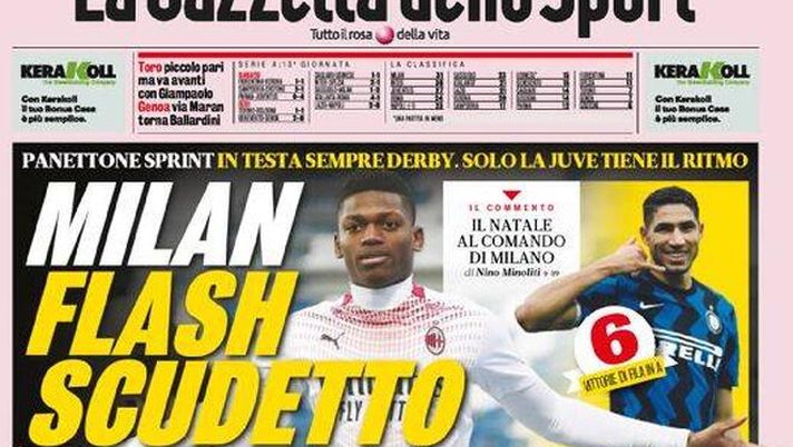 Gazzetta dello Sport, la prima pagina di oggi, lunedì 21 dicembre 2020 Gazzetta dello Sport, la prima pagina di oggi, lunedì 21 dicembre 2020
