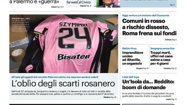 Prima Pagina, Giornale di Sicilia: “L’oblìo degli scarti rosanero”  Prima Pagina, Giornale di Sicilia: “L’oblìo degli scarti rosanero” - immagine 1