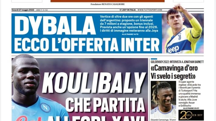 Prima Pagina, Tuttosport: “Koulibaly, che partita Allegri-Xavi. Dybala, offerta Inter” - immagine 1