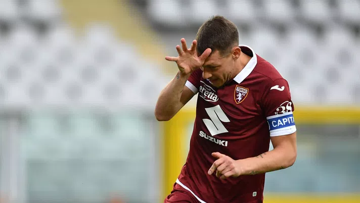 TURIN, ITALY - JUNE 30:  Andrea Belotti of Torino FC celebrates after scored his goal from the penalty spot during the Serie A match between Torino FC and  SS Lazio at Stadio Olimpico di Torino on June 30, 2020 in Turin, Italy.  (Photo by Valerio Pennicino/Getty Images)