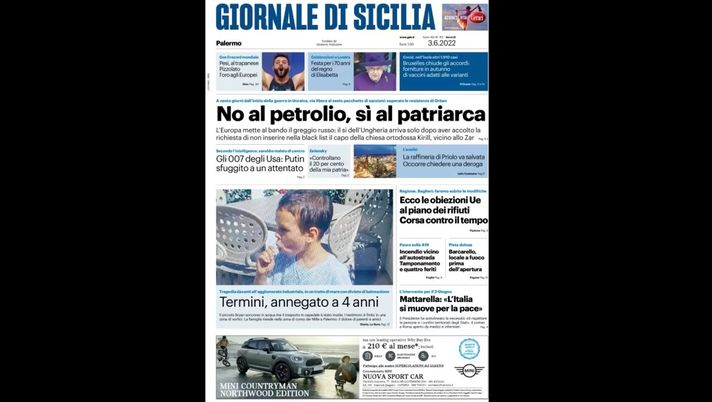 Prima Pagina, Giornale di Sicilia: “Tragedia a Termini, annegato a quattro anni”  Prima Pagina
