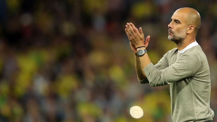 NORWICH, ENGLAND - SEPTEMBER 14: Pep Guardiola manager of Manchester City during the Premier League match between Norwich City and Manchester City at Carrow Road on September 14, 2019 in Norwich, United Kingdom. (Photo by Marc Atkins/Getty Images) NORWICH, ENGLAND - SEPTEMBER 14: Pep Guardiola manager of Manchester City during the Premier League match between Norwich City and Manchester City at Carrow Road on September 14, 2019 in Norwich, United Kingdom. (Photo by Marc Atkins/Getty Images)