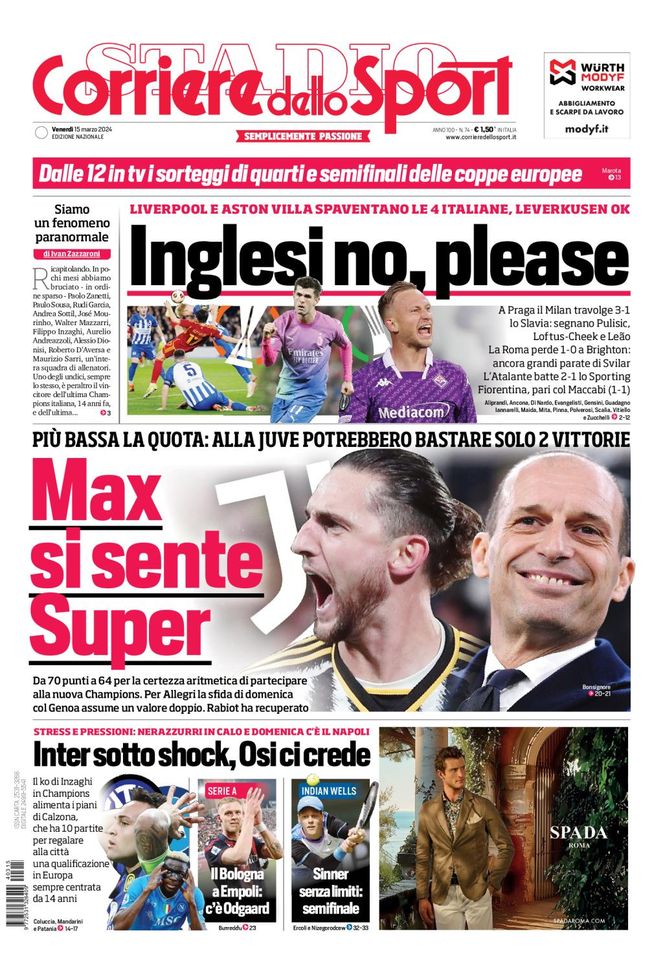 Prima pagina Corriere dello Sport 15 marzo