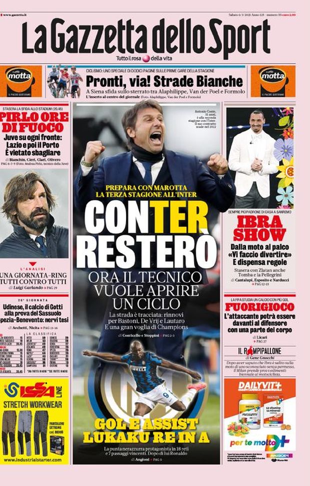 Prima Pagina, La Gazzetta dello Sport: “Conter resterò, il tecnico vuole aprire un ciclo. Pirlo ore di fuoco” Prima Pagina, La Gazzetta dello Sport: “Conter resterò, il tecnico vuole aprire un ciclo. Pirlo ore di fuoco”