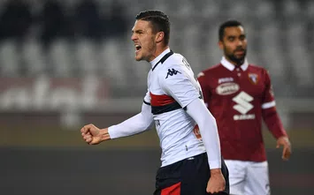  TURIN, ITALY - JANUARY 09: Andrea Favilli of Genoa CFC celebrates the opening goal during the Coppa Italia match between Torino FC and Genoa CFC at Stadio Olimpico Grande Torino on January 9, 2020 in Turin, Italy. (Photo by Valerio Pennicino/Getty Images)