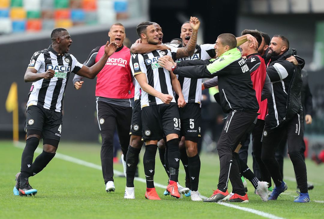  UDINE, ITALY - APRIL 07: Rolando Mandragora of Udinese celebrates after scoring a goal during the Serie A match between Udinese and Empoli at Stadio Friuli on April 7, 2019 in Udine, Italy.  (Photo by Gabriele Maltinti/Getty Images) 