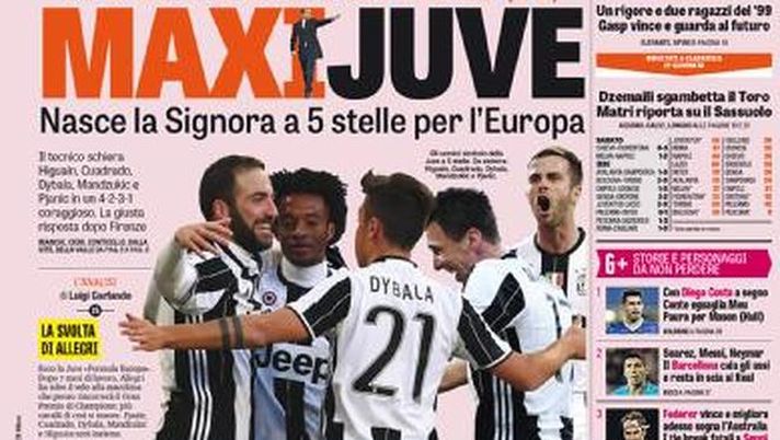 Prima Pagina, La Gazzetta dello Sport: “Maxi Juve. Inter da Champions, Pioli passa a Palermo” 