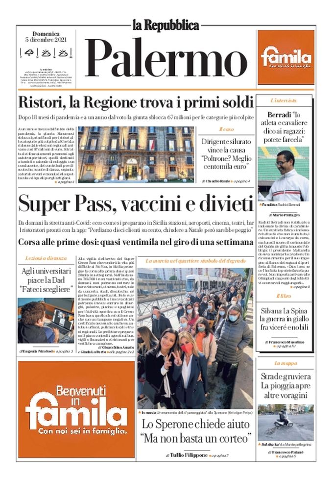 Prima Pagina, La Repubblica-Palermo: “Ristori, la Regione trova i primi soldi” Prima Pagina, La Repubblica-Palermo: “Ristori, la Regione trova i primi soldi” - immagine 1