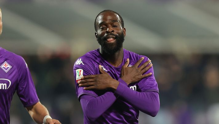 FLORENCE, ITALY - FEBRUARY 01: Jonathan Ikoné Nanitamo of ACF Fiorentina celebrates after scoring a goal during the Coppa Italia Quarter Final matcy between Fiorentina and Torino at Stadio Artemio Franchi on February 1, 2023 in Florence, Italy. (Photo by Gabriele Maltinti/Getty Images) ikonè