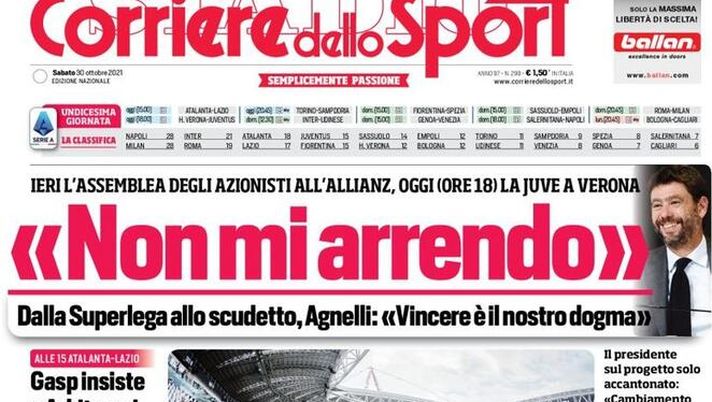 EDICOLA CDS – “Non mi arrendo”. Dalla Superlega allo scudetto, Agnelli: “Vincere nostro dogma” EDICOLA CDS – “Non mi arrendo”. Dalla Superlega allo scudetto, Agnelli: “Vincere nostro dogma” - immagine 1