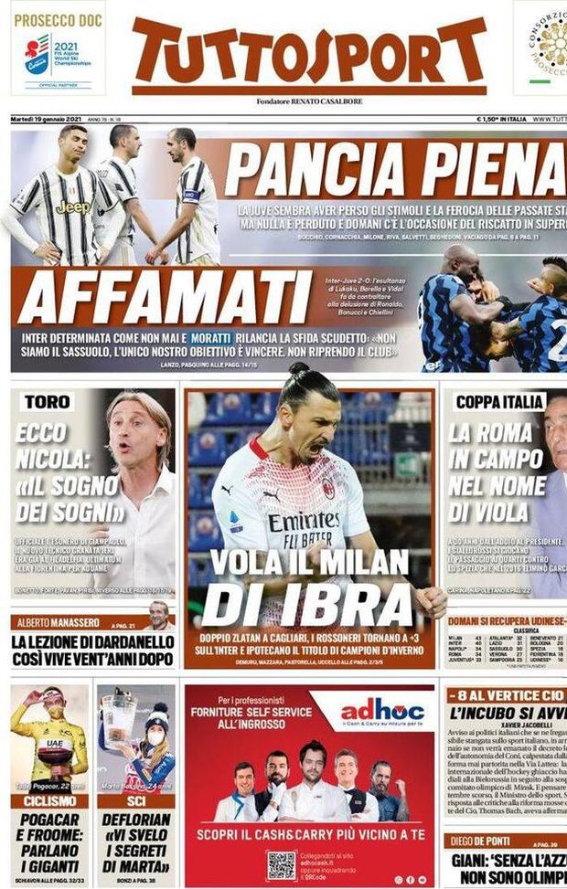  Tuttosport, la prima pagina di oggi, martedì 19 gennaio 2021 