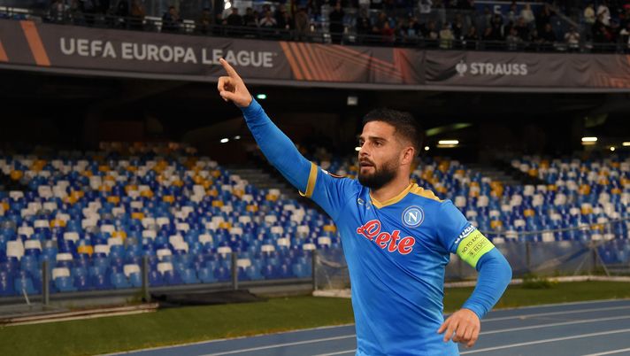 NAPLES, ITALY - OCTOBER 21: Lorenzo Insigne of SSC Napoli celebrates after scoring their sides first goal during the UEFA Europa League group C match between SSC Napoli and Legia Warszawa at Stadio Diego Armando Maradona on October 21, 2021 in Naples, Italy. (Photo by Francesco Pecoraro/Getty Images) NAPLES, ITALY - OCTOBER 21: Lorenzo Insigne of SSC Napoli celebrates after scoring their sides first goal during the UEFA Europa League group C match between SSC Napoli and Legia Warszawa at Stadio Diego Armando Maradona on October 21, 2021 in Naples, Italy. (Photo by Francesco Pecoraro/Getty Images)
