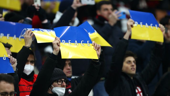 Derby Milan-Inter 0-0 Coppa Italia 2021-2022 sostegno Ucraina San Siro