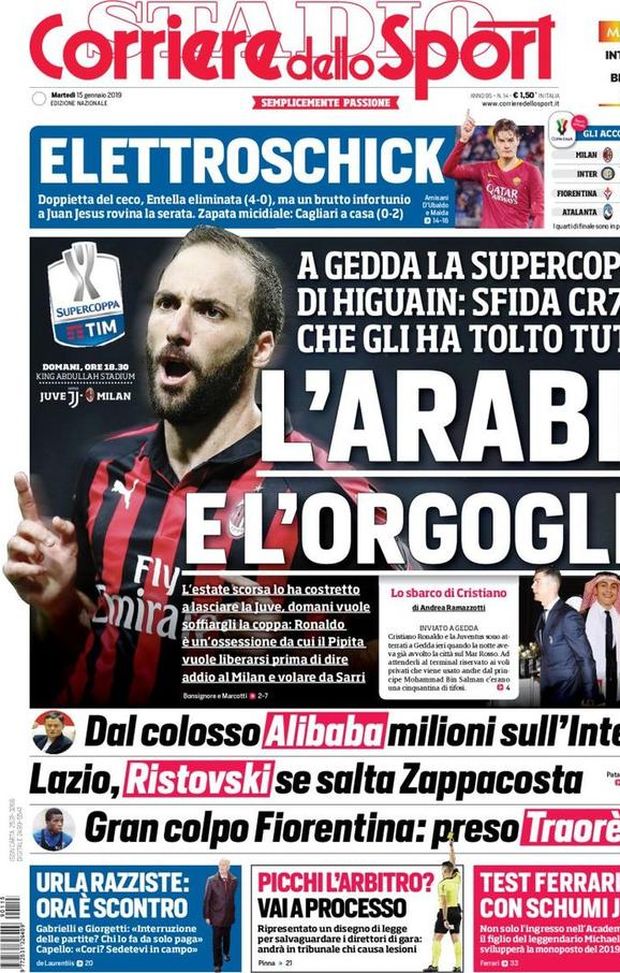 Prima Pagina, Corriere dello Sport: “L’Arabia e l’orgoglio. ElettroSchick. Urla razziste: ora è scontro…” Prima Pagina, Corriere dello Sport: “L’Arabia e l’orgoglio. ElettroSchick. Urla razziste: ora è scontro…”