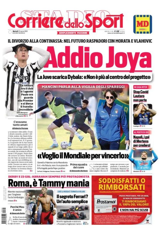 Il Corriere dello Sport, la prima pagina di oggi, martedì 22 marzo 2022