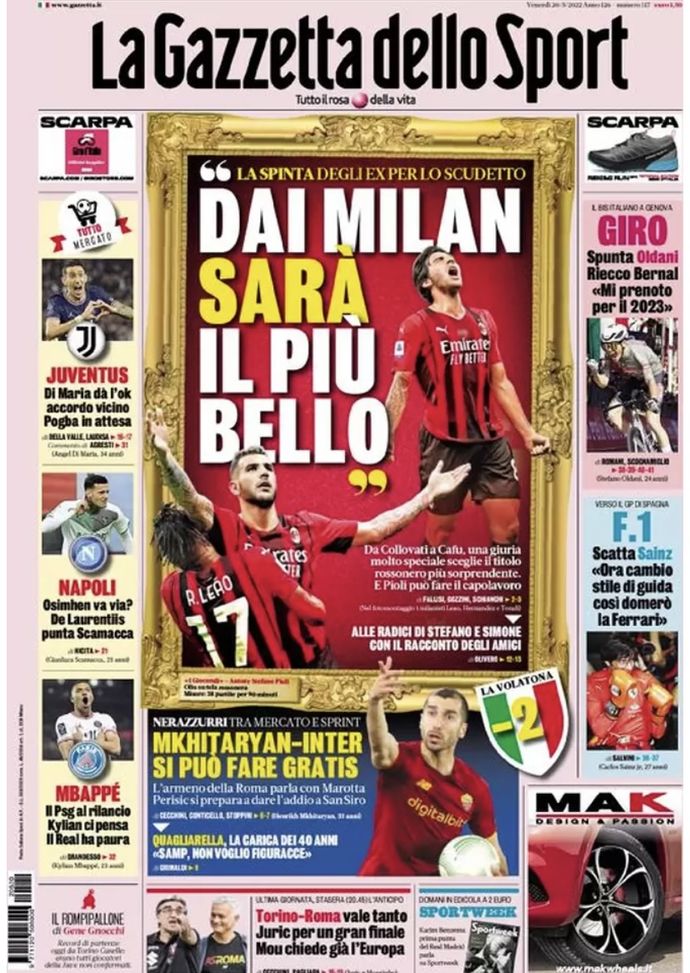 Prima Pagina, La Gazzetta dello Sport: “Dai Milan, sarà il più bello” - immagine 1