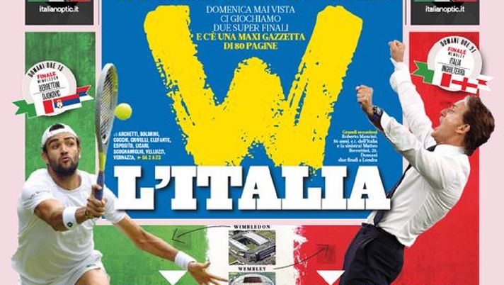 Prima Pagina, Gazzetta dello Sport: “W l’Italia! Wimbledon e Wembley” 