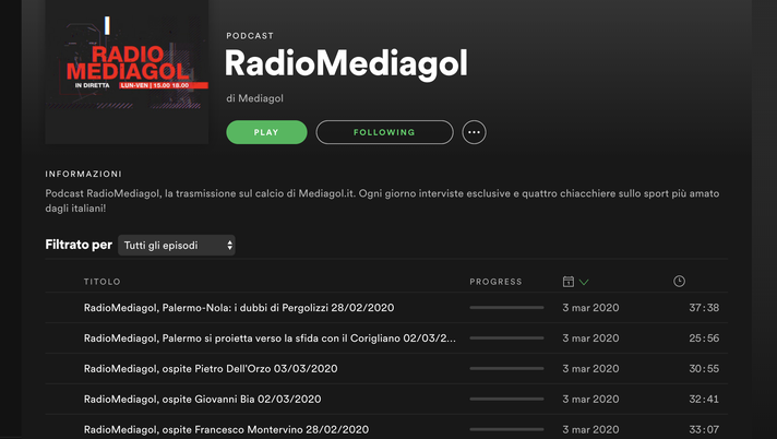 Spotify: abbonati gratis al podcast di RadioMediagol  Spotify: abbonati gratis al podcast di RadioMediagol