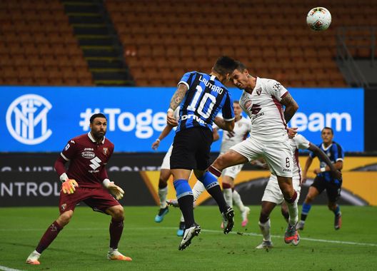MILAN, ITALY - JULY 13: Lautaro Martinez of FC Internazionale in action during the Serie A match between FC Internazionale and Torino FC at Stadio Giuseppe Meazza on July 13, 2020 in Milan, Italy. (Photo by Claudio Villa - Inter/Inter via Getty Images) MILAN, ITALY - JULY 13: Lautaro Martinez of FC Internazionale in action during the Serie A match between FC Internazionale and Torino FC at Stadio Giuseppe Meazza on July 13, 2020 in Milan, Italy. (Photo by Claudio Villa - Inter/Inter via Getty Images)