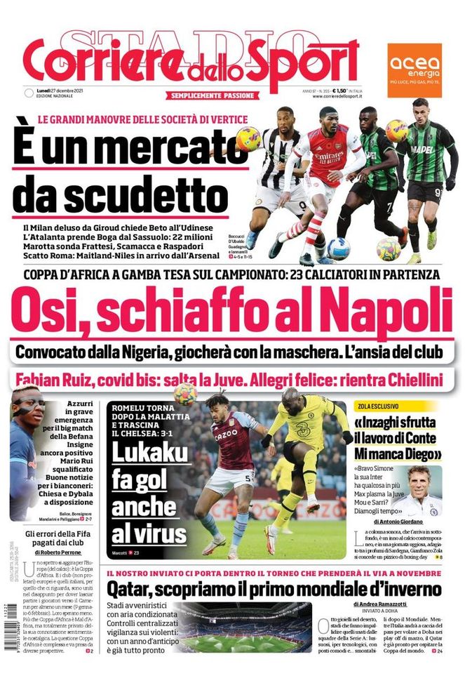 Prima Pagina, Corriere dello Sport: “Osi, schiaffo al Napoli. Mercato da scudetto” Prima Pagina, Corriere dello Sport: “Osi, schiaffo al Napoli. Mercato da scudetto” - immagine 1