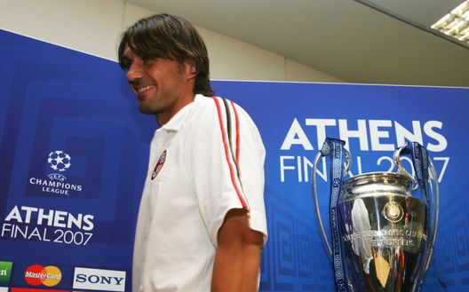 ATHENS, GREECE - MAY 22: Milan captain, Paolo Maldini walks past the trophy during an AC Milan press conference prior to the UEFA Champions League Final between AC Milan and Liverpool at the Olympic Stadium on May 22, 2007 in Athens, Greece. (Photo by Jamie McDonald/Getty Images) ATHENS, GREECE - MAY 22: Milan captain, Paolo Maldini walks past the trophy during an AC Milan press conference prior to the UEFA Champions League Final between AC Milan and Liverpool at the Olympic Stadium on May 22, 2007 in Athens, Greece. (Photo by Jamie McDonald/Getty Images)