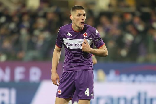 FLORENCE, ITALY - MARCH 02: Nikola Milenkovic of ACF Fiorentina reacts during the Coppa Italia Semi Final 1st Leg match between ACF Fiorentina and Juventus FC at Stadio Artemio Franchi on March 2, 2022 in Florence, Italy. (Photo by Gabriele Maltinti/Getty Images)