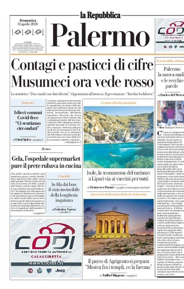 Prima Pagina, La Repubblica-Palermo: “Contagi e pasticci di cifre, Musumeci ora vede rosso” 