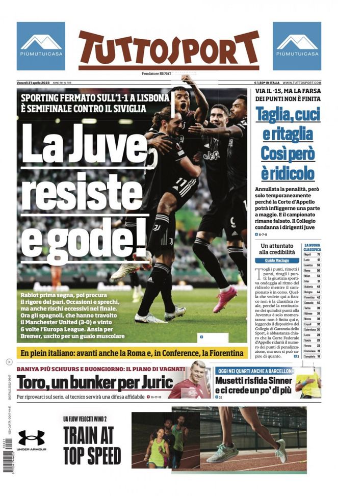 Prima pagina Tuttosport 21/04/2023