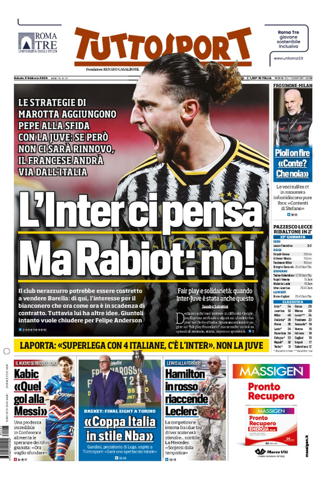 Prima Pagina Tuttosport 03-03-2024