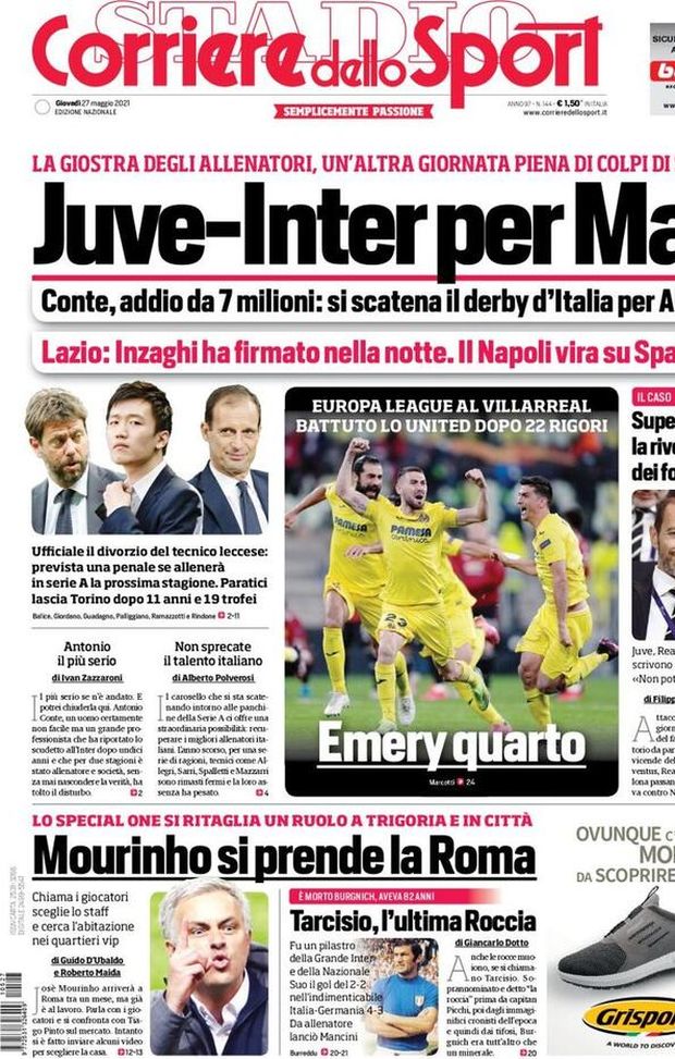 EDICOLA / CdS: Juve-Inter per Max. Si scatena il derby d’Italia per Allegri 