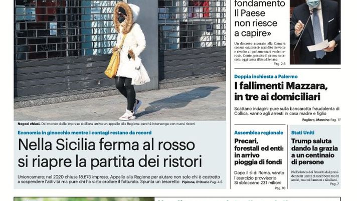Prima Pagina, Giornale di Sicilia: “L’ultimo appello di Conte. Si riapre la partita dei ristori” 