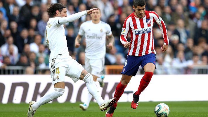 MADRID, SPAIN - FEBRUARY 01: Alvaro Morata of Atletico Marid is challenged by Sergio Ramos of Real Madrid during the La Liga match between Real Madrid CF and Club Atletico de Madrid at Estadio Santiago Bernabeu on February 01, 2020 in Madrid, Spain. (Photo by Angel Martinez/Getty Images) MADRID, SPAIN - FEBRUARY 01: Alvaro Morata of Atletico Marid is challenged by Sergio Ramos of Real Madrid during the La Liga match between Real Madrid CF and Club Atletico de Madrid at Estadio Santiago Bernabeu on February 01, 2020 in Madrid, Spain. (Photo by Angel Martinez/Getty Images)