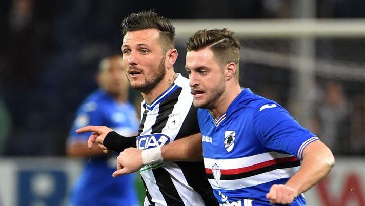 GENOA, ITALY - DECEMBER 22: Cyril Thereau of Udinese and Jacopo Sala of Sampdoria during the Serie A match between UC Sampdoria and Udinese Calcio at Stadio Luigi Ferraris on December 22, 2016 in Genoa, Italy. (Photo by Paolo Rattini/Getty Images) GENOA, ITALY - DECEMBER 22: Cyril Thereau of Udinese and Jacopo Sala of Sampdoria during the Serie A match between UC Sampdoria and Udinese Calcio at Stadio Luigi Ferraris on December 22, 2016 in Genoa, Italy. (Photo by Paolo Rattini/Getty Images)