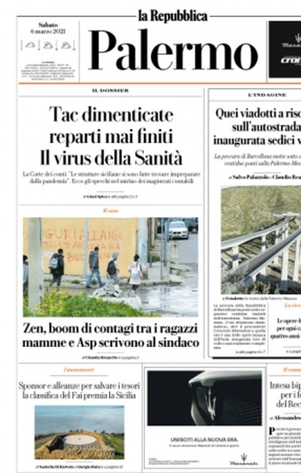 Prima Pagina, La Repubblica-Palermo: “Zen, boom di contagi tra i ragazzi&#8221; 