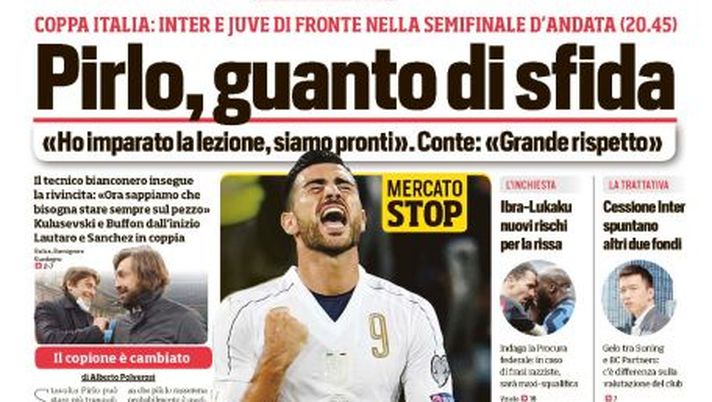 Prima Pagina, Corriere dello Sport: “Pirlo, guanto di sfida. Napoli-Gattuso, il gelo continua” 
