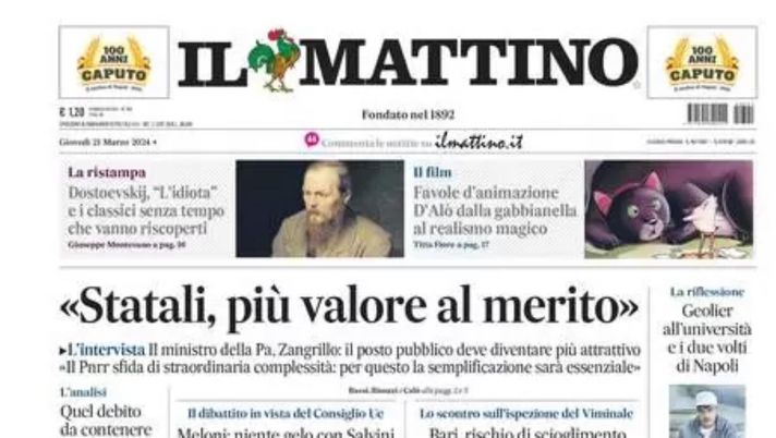prima pagina il mattino oggi
