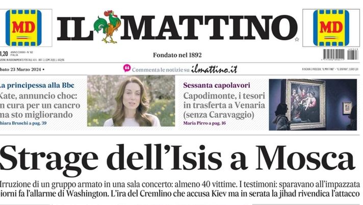 PRIMA PAGINA IL MATTINO OGGI