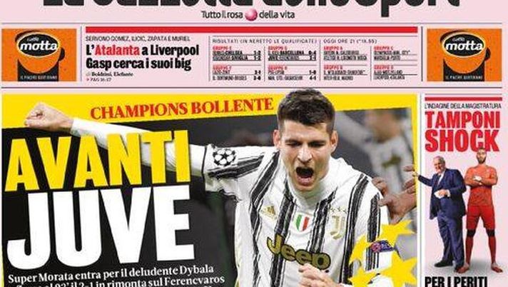 Gazzetta dello Sport, la prima pagina di oggi, mercoledì 25 novembre 2020 