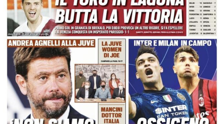 Prima Pagina, Tuttosport: “Ossigeno Champions. Mancini dottor Italia” 