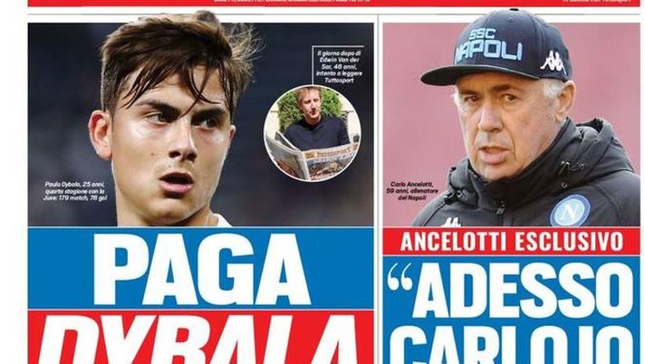 Prima Pagina, Tuttosport: “Paga Dybala. Adesso Carlo io. Conte, l’Inter e il futuro. Scatto Lazio”  Prima Pagina, Tuttosport: “Paga Dybala. Adesso Carlo io. Conte, l’Inter e il futuro. Scatto Lazio”