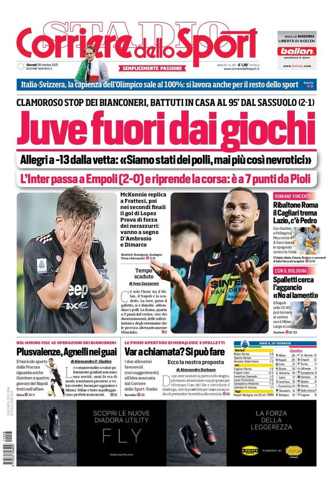 Prima Pagina, Corriere dello Sport: “Juve fuori dai giochi. Allegri a -13”  Prima Pagina, Corriere dello Sport: “Juve fuori dai giochi. Allegri a -13” - immagine 1