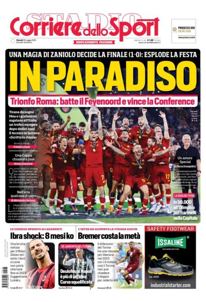 Prima Pagina, Corriere dello Sport: “In paradiso. Ibra shock, 8 mesi ko”  Prima Pagina
