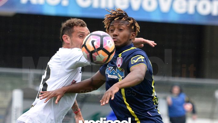 VERONA, ITALY - MAY 07:  Samuel Bastien (R) of AC ChievoVerona competes with Alessandro Diamanti of US Citta di Palermo during the Serie A match between AC ChievoVerona and US Citta di Palermo at Stadio Marc'Antonio Bentegodi on May 7, 2017 in Verona, Italy.  (Photo by Dino Panato/Getty Images)  VERONA, ITALY - MAY 07:  Samuel Bastien (R) of AC ChievoVerona competes with Alessandro Diamanti of US Citta di Palermo during the Serie A match between AC ChievoVerona and US Citta di Palermo at Stadio Marc'Antonio Bentegodi on May 7, 2017 in Verona, Italy.  (Photo by Dino Panato/Getty Images)