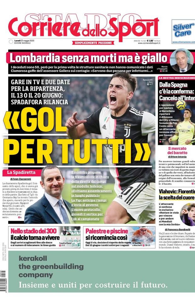 Corriere Dello Sport La Prima Pagina Di Oggi 25 Maggio 2020