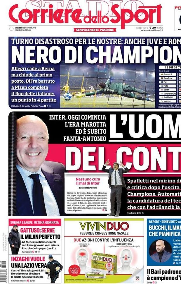 Prima Pagina, Corriere dello Sport: “L’uomo del Conte. Nero di Champions. Serve il Milan perfetto. Inzaghi…” Prima Pagina, Corriere dello Sport: “L’uomo del Conte. Nero di Champions. Serve il Milan perfetto. Inzaghi…”
