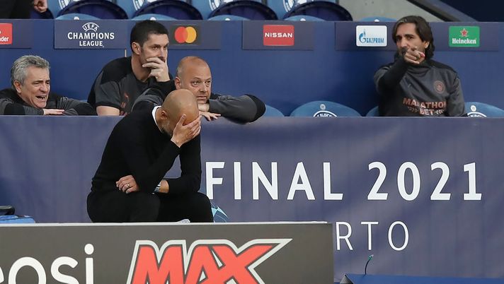 PORTO, PORTUGAL - MAY 29: Pep Guardiola, Manager of Manchester City looks dejected during the UEFA Champions League Final between Manchester City and Chelsea FC at Estadio do Dragao on May 29, 2021 in Porto, Portugal. (Photo by Jose Coelho - Pool/Getty Images) PORTO, PORTUGAL - MAY 29: Pep Guardiola, Manager of Manchester City looks dejected during the UEFA Champions League Final between Manchester City and Chelsea FC at Estadio do Dragao on May 29, 2021 in Porto, Portugal. (Photo by Jose Coelho - Pool/Getty Images)
