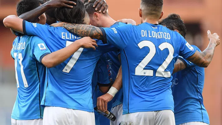 GENOA, ITALY - AUGUST 29: Fabián Ruiz of Napoli celebrates after scoring the first goal of Napoli during the Serie A match between Genoa CFC and SSC Napoli at Stadio Luigi Ferraris on August 29, 2021 in Genoa, Italy. (Photo by SSC NAPOLI/SSC NAPOLI via Getty Images)